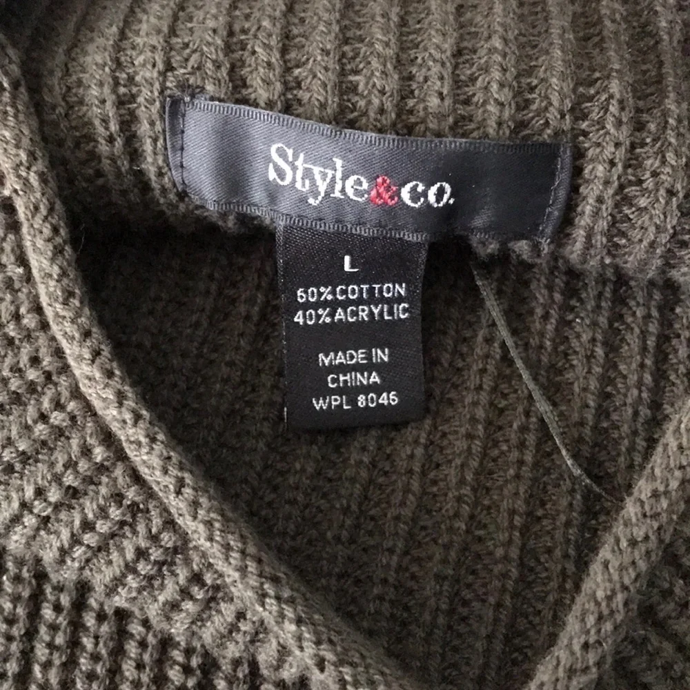 STYLE & CO. Olive Green Ribbed Mock-Neck Tunic Sweater Size Large